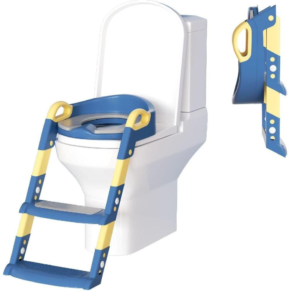 (blue) Children&apos;s Toilet Seat With Stairs Toilet Training Foldable And Portable Step Stool For Children Or U-v-o-shaped Toilets Potty Trainer Non-slip S