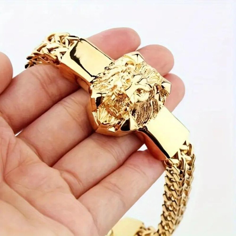 (gold) Men&apos;s Stainless Steel Lion&apos;s Head Bracelet Accessories Fashion Charm Bracelet Men&apos;s Gold Bracelet Luxury Men Gift Rock Style