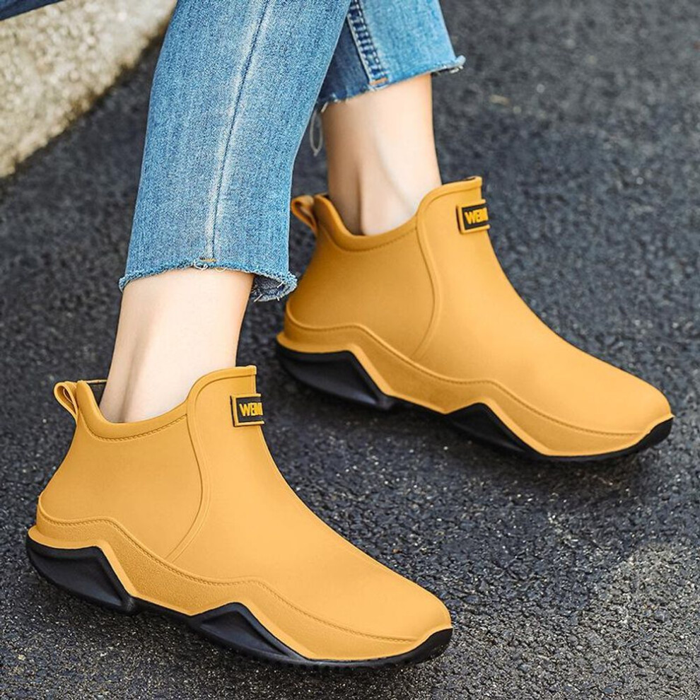 (tan, 37) 2024 New Fashionable Solid Color Rain Shoes Short Tube Outdoor Motorcycle Tide Waterproof Shoes Thick Soled Women&apos;s Anti Slip Durable Rubber Shoe
