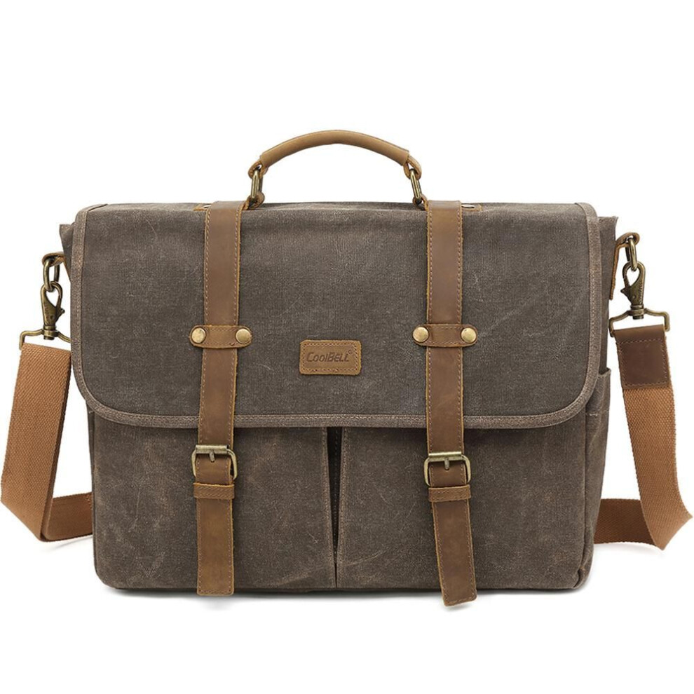(brown) Men Messenger Bag Cool Bell Casual Canvas Bag Multifunctional Shoulder Bag& & Handbag 15.6 Inch Laptop Bag Boy Student School Bag Oil Wax Clot