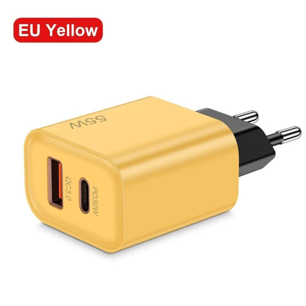 (yellow, EU Plug) Chargeur Rapide Usb C Pd Pour Apple Iphone 15, 14, 13, Samsung, Huawei Mate 60, Nova, Xiaomi, Oppo, Poco, Adaptateur Secteur à Charge Rapide, 55w, 30