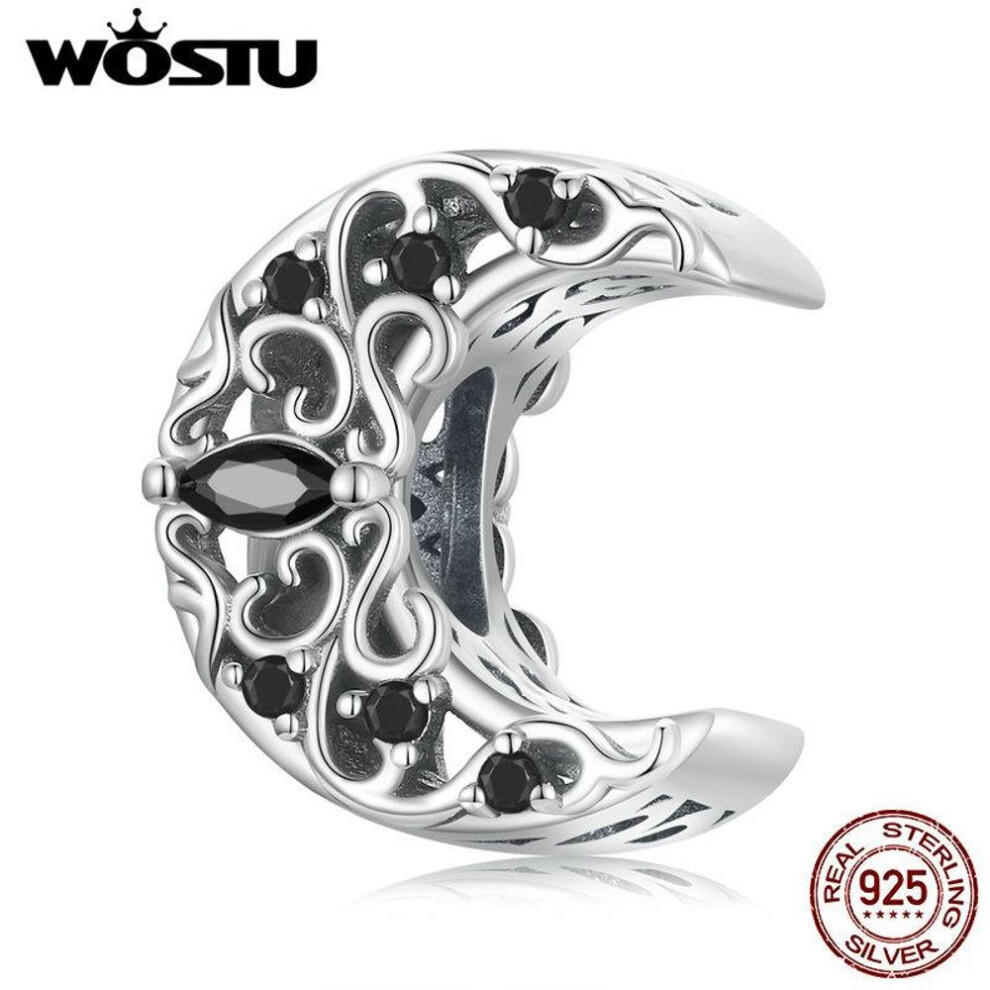 (C) Wostu 925 Sterling Silver Starry & Galaxy Charm & Dark-night-style Moon Beads Fit For Diy Making Women Bracelet & Bangle Jewelry