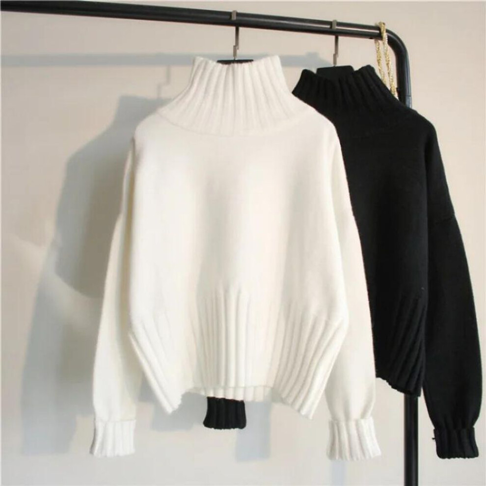 (One Size, white) Autumn Winter Turtleneck Casual Pullover White Black Sweater Fashion Korean Women&apos;s Loose Tops Knit Jumpers Long Sleeve Knitwears Sweaters 29428