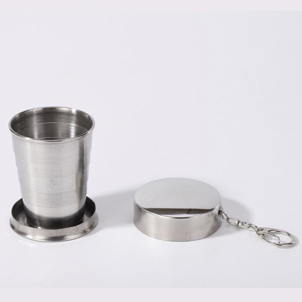(as the picture) 75ml Folding Cup Camping Stainless Steel Cookware Retractable Small Water Cups For Outdoors Portable Foldable With Lid Keychain