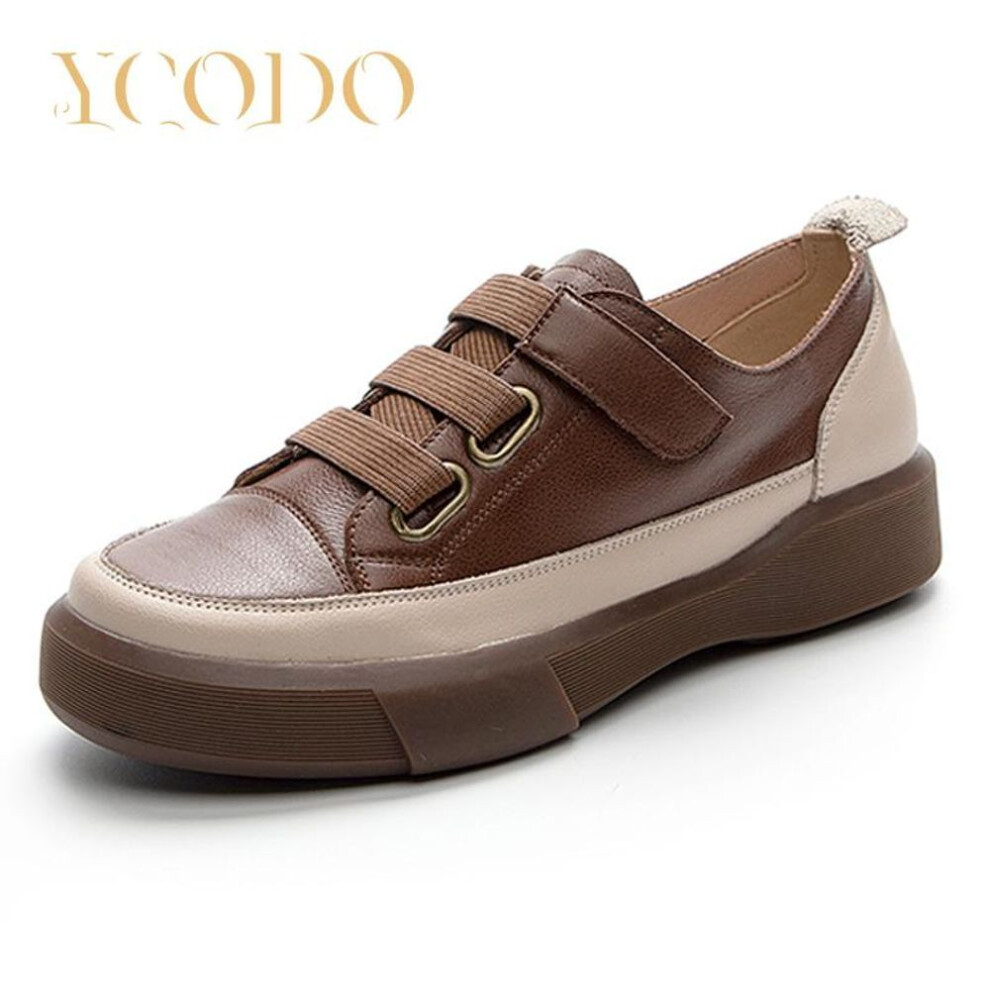 (brown, 39) Women&apos;s Spring, Summer And Autumn Natural Leather Season Soft Bottom Low Top Shoes Large Size Retro Flat Comfortable Girl Student Leather Shoes