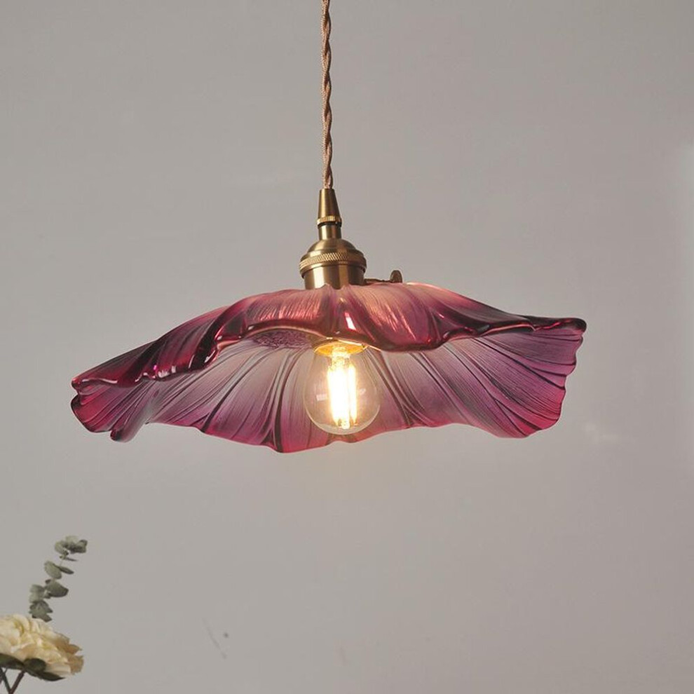 (purple) Modern Pendant Lights Flower Glass Hanging Lamps Home Decoration Lighting Living Room Bedroom Bedside Light Fixture Indoor