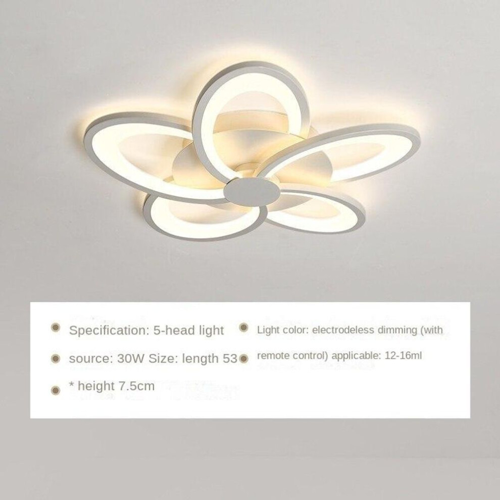 (white, 5 headlights) Remote Control Three-color Light Modern Minimalist LED Dining Room Living Room Bedroom Flower Ceiling Lamp