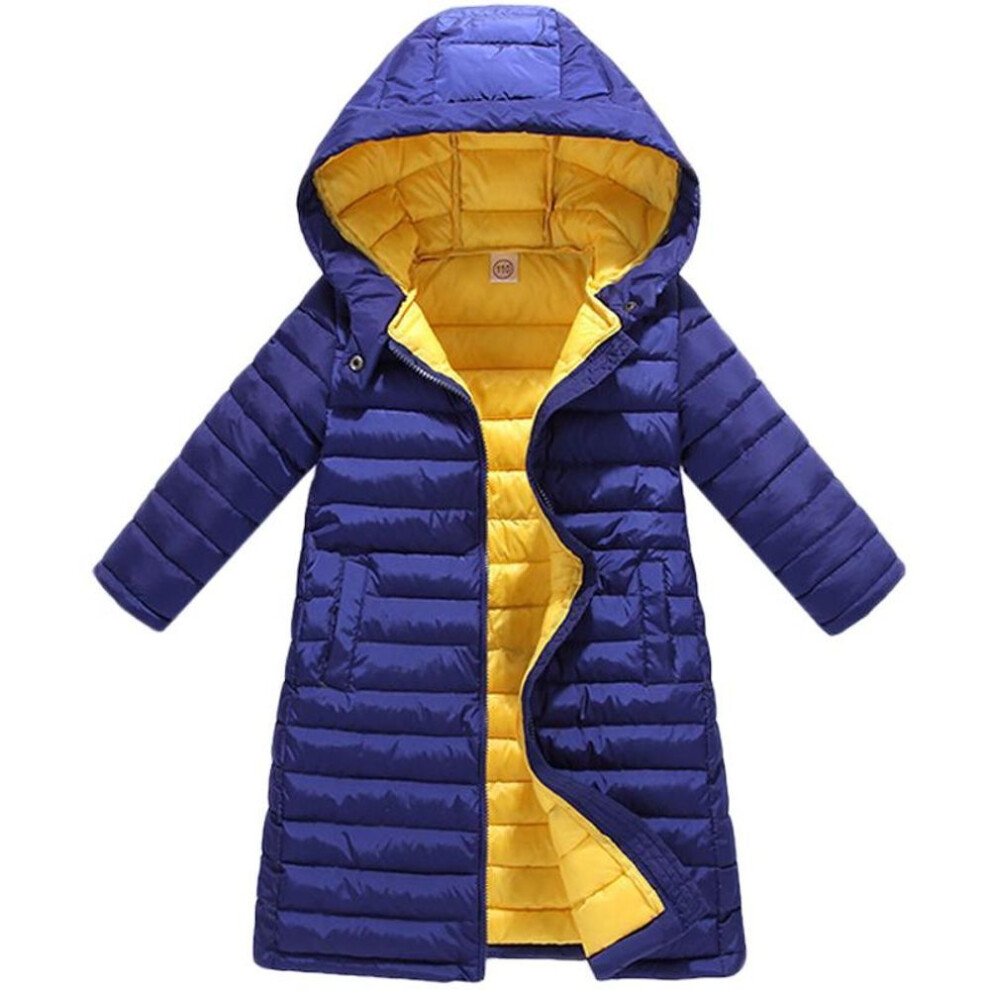 (navy blue, 120cm) Autumn Winter Children&apos;s Cotton Knee Length Clothing Outerwear Jacket For Boys Girls Clothes Cotton-padded Hooded Kids Coat Children Clothing Par
