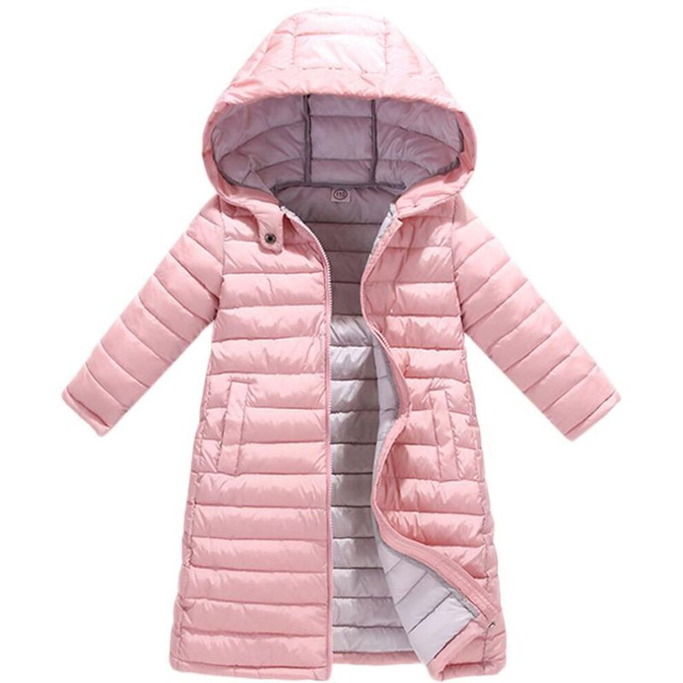(pink, 130cm) Autumn Winter Children&apos;s Cotton Knee Length Clothing Outerwear Jacket For Boys Girls Clothes Cotton-padded Hooded Kids Coat Children Clothing Par