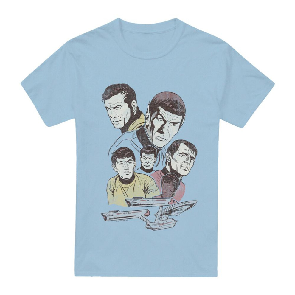 (S, Light Blue) Star Trek Mens Retro Crew T-Shirt