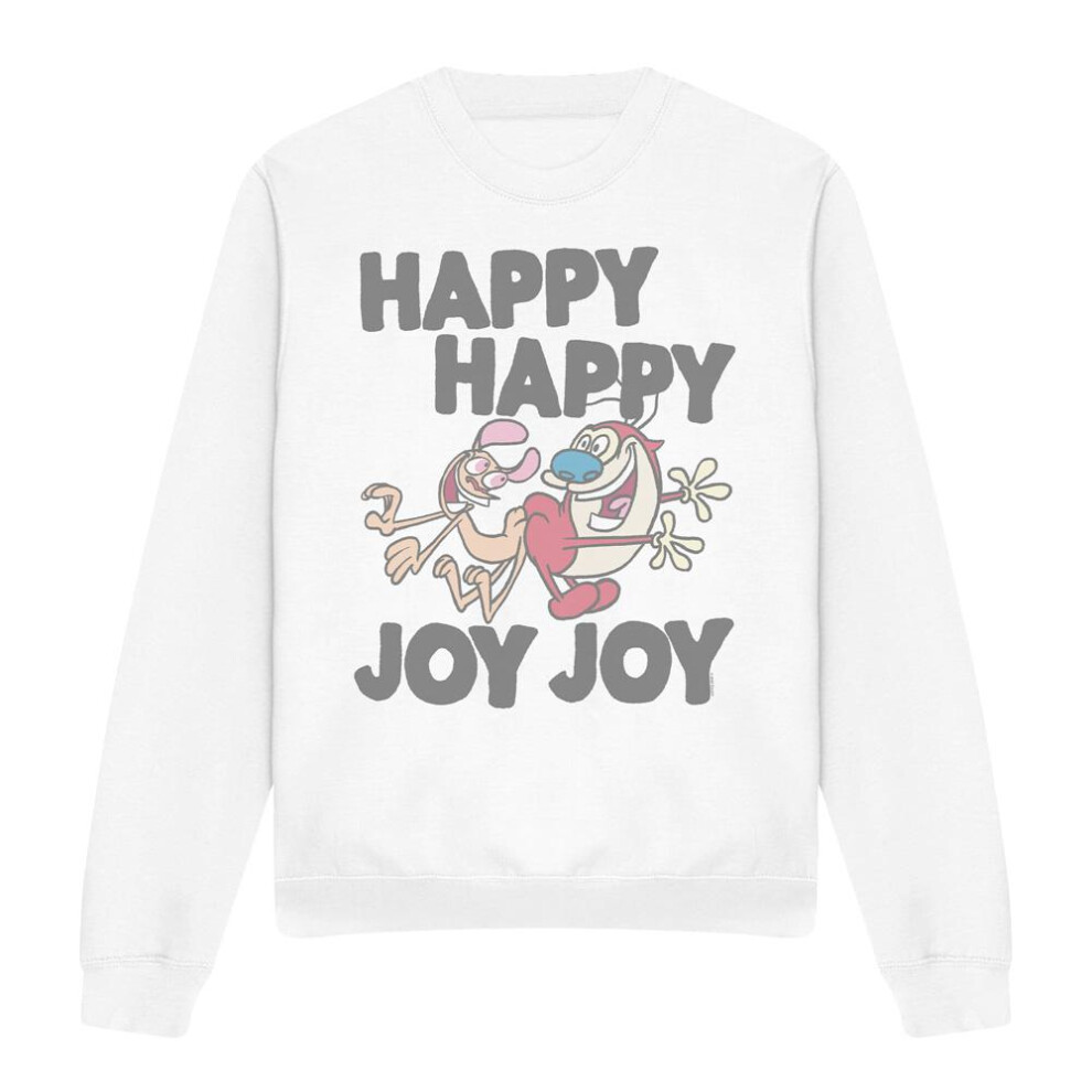 (S, White) Ren & Stimpy Unisex Adult Happy Happy Joy Joy Sweatshirt-image-OPC-PG8TKWM-NEW