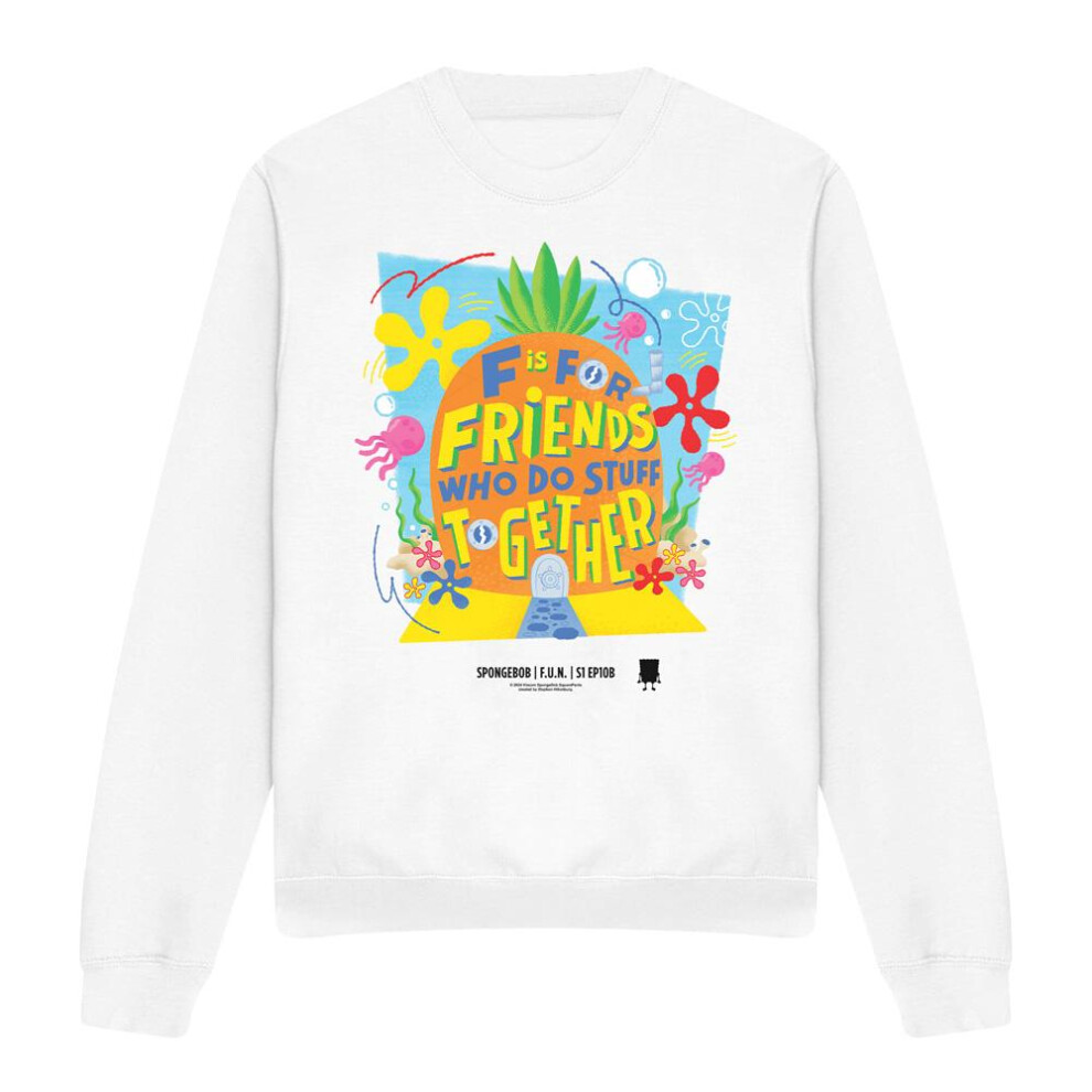 (M, White) SpongeBob SquarePants Unisex Adult Friends Pineapple Sweatshirt