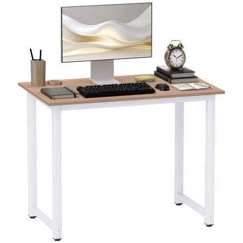 Homcom HOMCOM Modern Computer Desk, Writing Table with Metal Frame, White 1