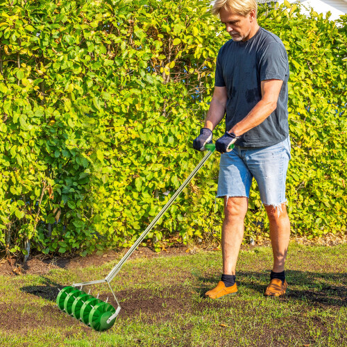 Outsunny Outsunny Grass Spike Roller, Soil Aerator w/ 3 Piece Handle and T-bar Grip