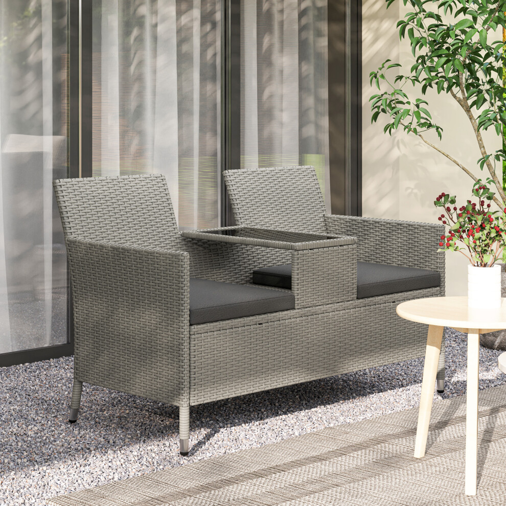 Outsunny Rattan Chair Garden Furniture Patio Companion Love Seat Table Grey