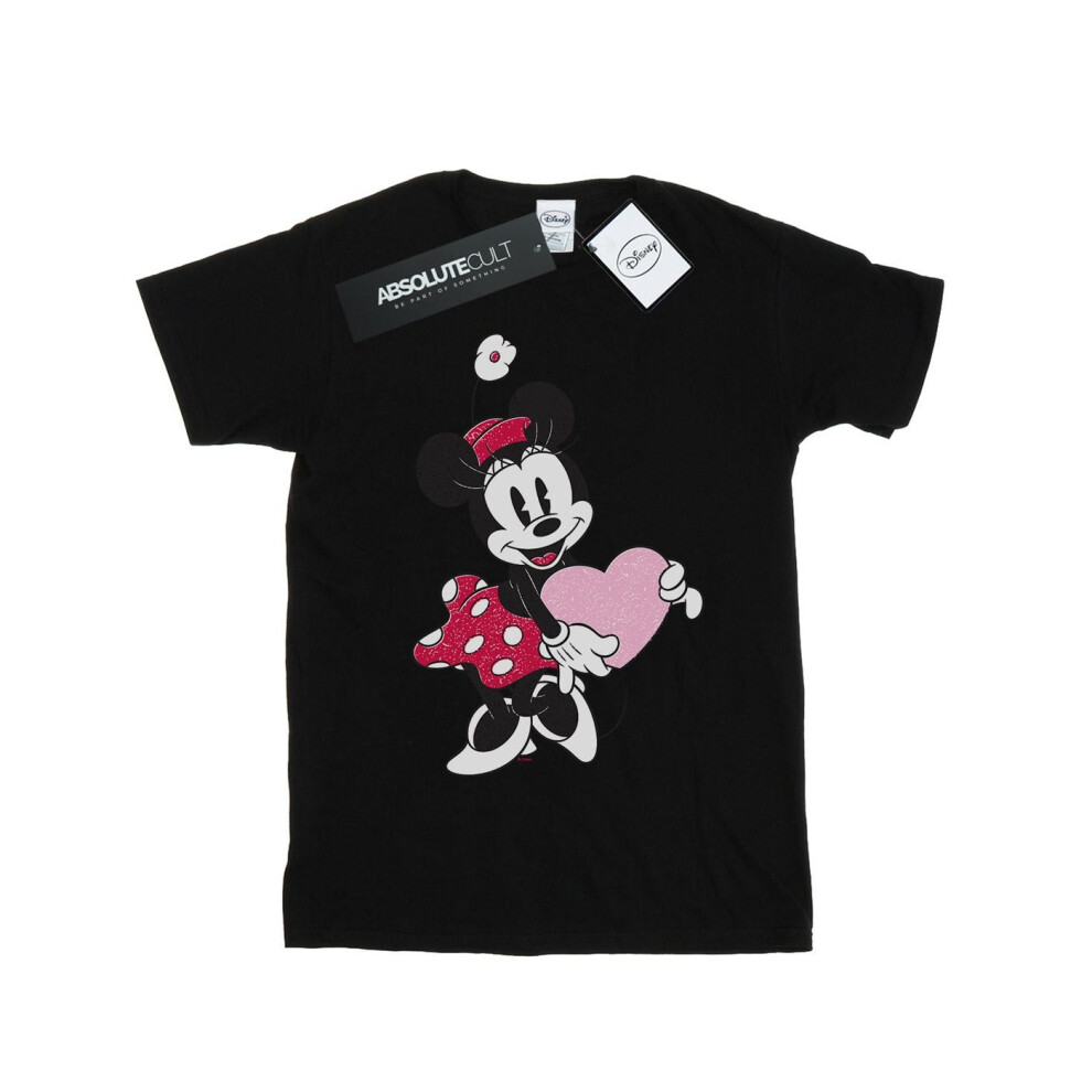 (9-11 Years, Black) Disney Girls Minnie Mouse Love Heart Cotton T-Shirt