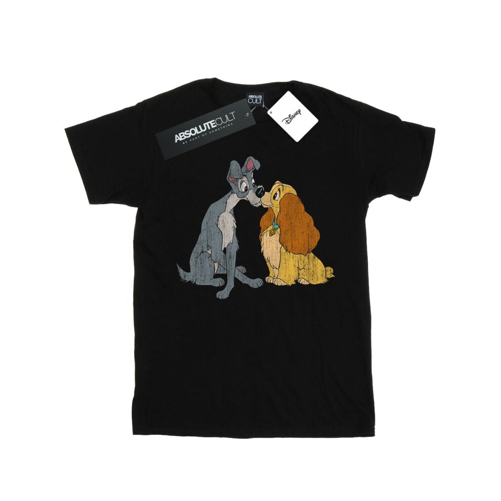 (5-6 Years, Black) Disney Girls Lady And The Tramp Distressed Kiss Cotton T-Shirt