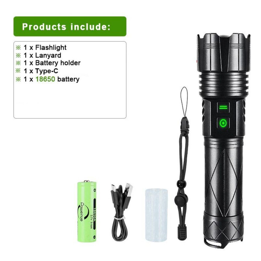 (black, with 18650 battery) 80w Led Rechargeable Led Flashlights White Laser Lamp Beads Long Range 1500m High Power Led Flashlight Lantern Camping Torch