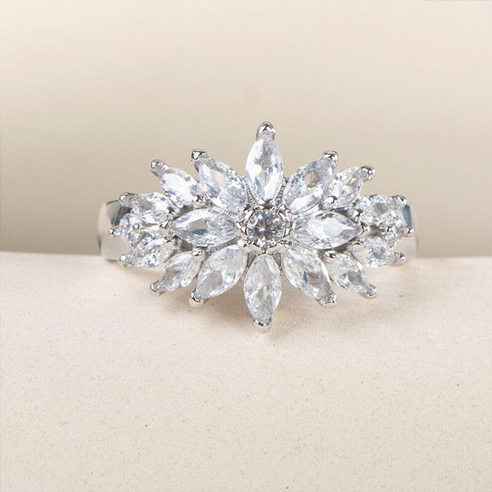 (white, 8) Bella Box Fashion Women Ring Flower 5a White Crystal Cz Ring Silver Color With 925 Stamp Wedding Band Jewelry Dating Party Gift