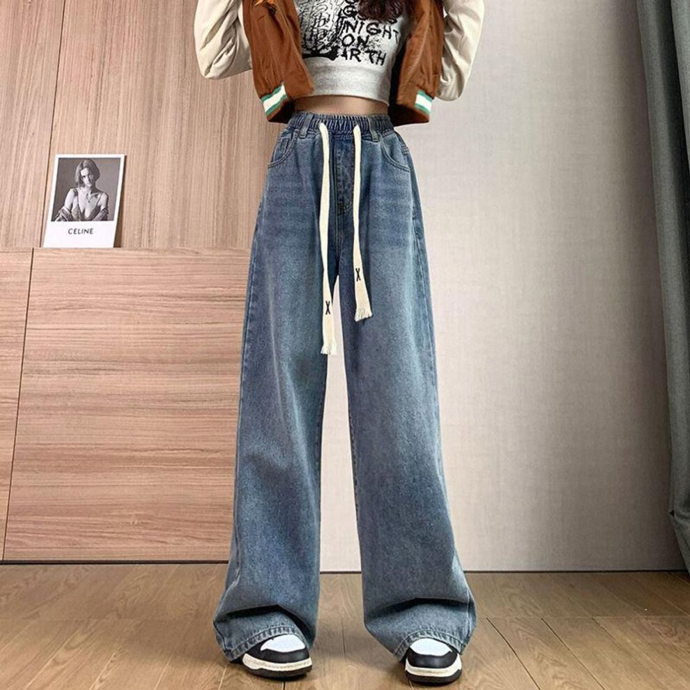 (blue, 3XL) Plus Size M-6xl Vintage Cargo Jeans Women&apos;s Spring Autumn Y2k Streetwear Loose High Waisted Jeans Straight Wide Leg Cargo Jeans Women&apos;s