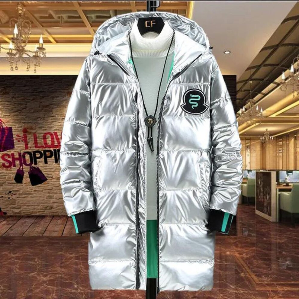 (grey, 4XL) Men&apos;s Hooded Down Jacket S Long Winter Plus Velvet Thick Warm Cotton Jacket Men&apos;s Loose Casual Top Pure Color All-match Coats Zipper Windbre