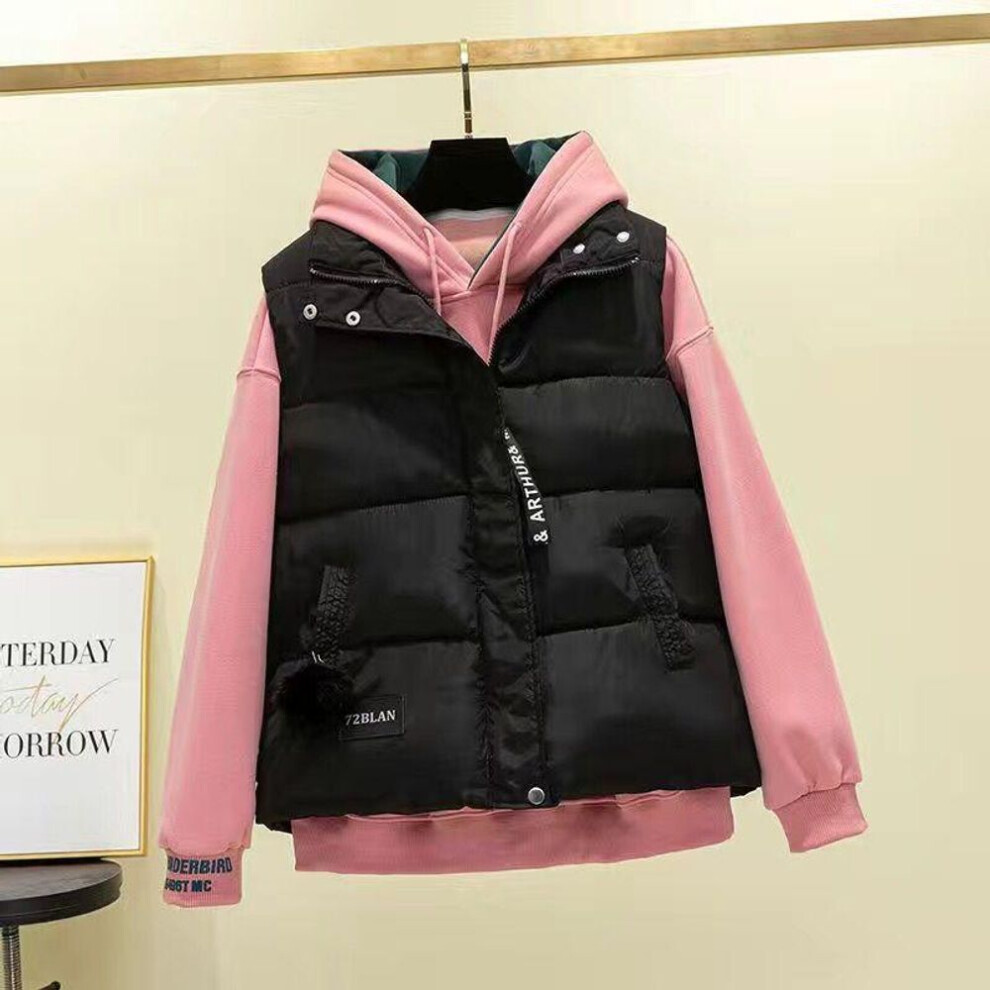 (black, 3XL) Autumn And Winter Slim Down Cotton Vest Women&apos;s Sleeveless Waistcoat Thickened Short Vest Jacket Straight Version Type Stand-up Collar Without Ho