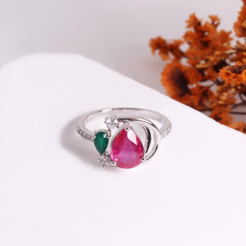 (red, US RING SIZE:9#) Noble And Elegant Natural Treated Ruby With Green Agate Sterling Silver Ring For Women&apos;s Engagement & Anniversary & Banquet Wear
