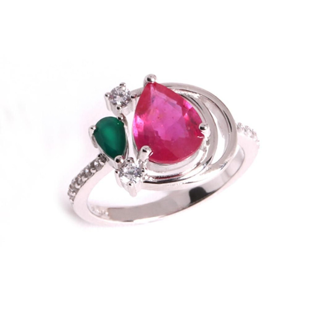 (red, US RING SIZE:7#) Noble And Elegant Natural Treated Ruby With Green Agate Sterling Silver Ring For Women&apos;s Engagement & Anniversary & Banquet Wear