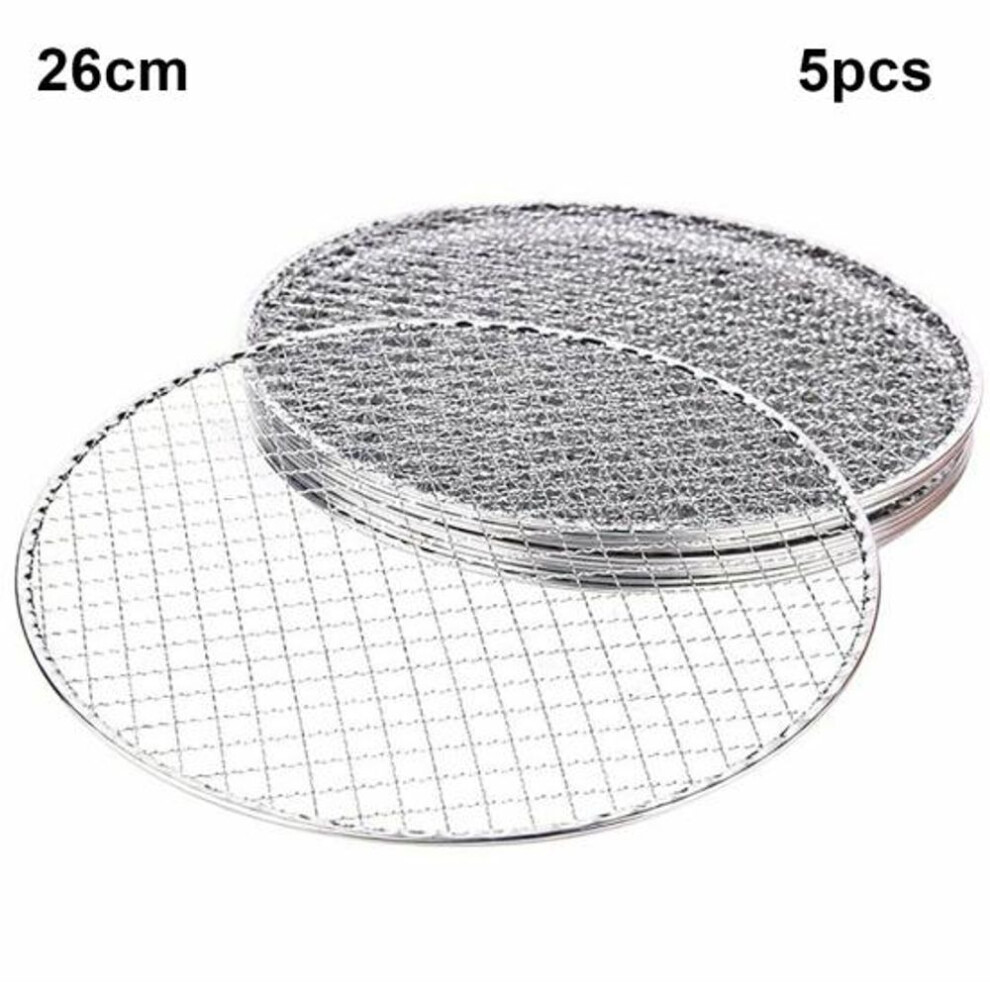 (26cm) 5Pcs/Set Round Disposable BBQ Grill Rack Roast Net Grate Barbecue Baking Pan