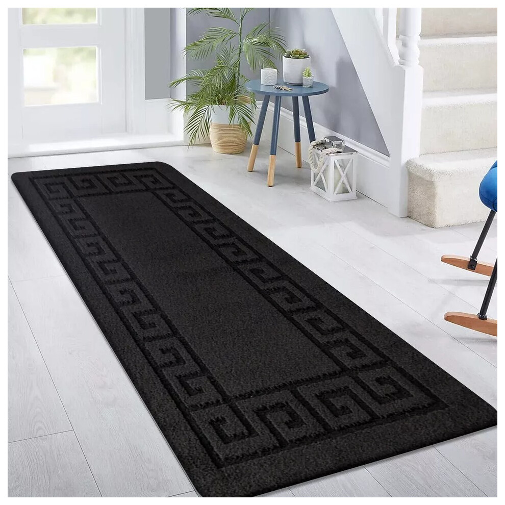 Shaggy Rugs Ltd (Black, 60X110cm) Non Slip Long Hallway Runner Rug Bedroom Carpet Washable Rugs Kitchen Floor Mats