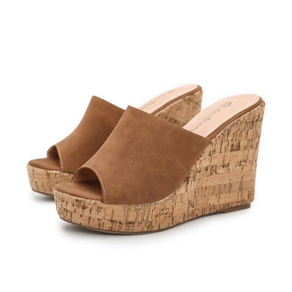 (brown, 40) New Trending Women&apos;s Fashion Wedge Sandals Open Peep Toe Espadrille Platform Sandals Woman Girls Wedges Summer Bohemian Slip-on Heeled Sandals