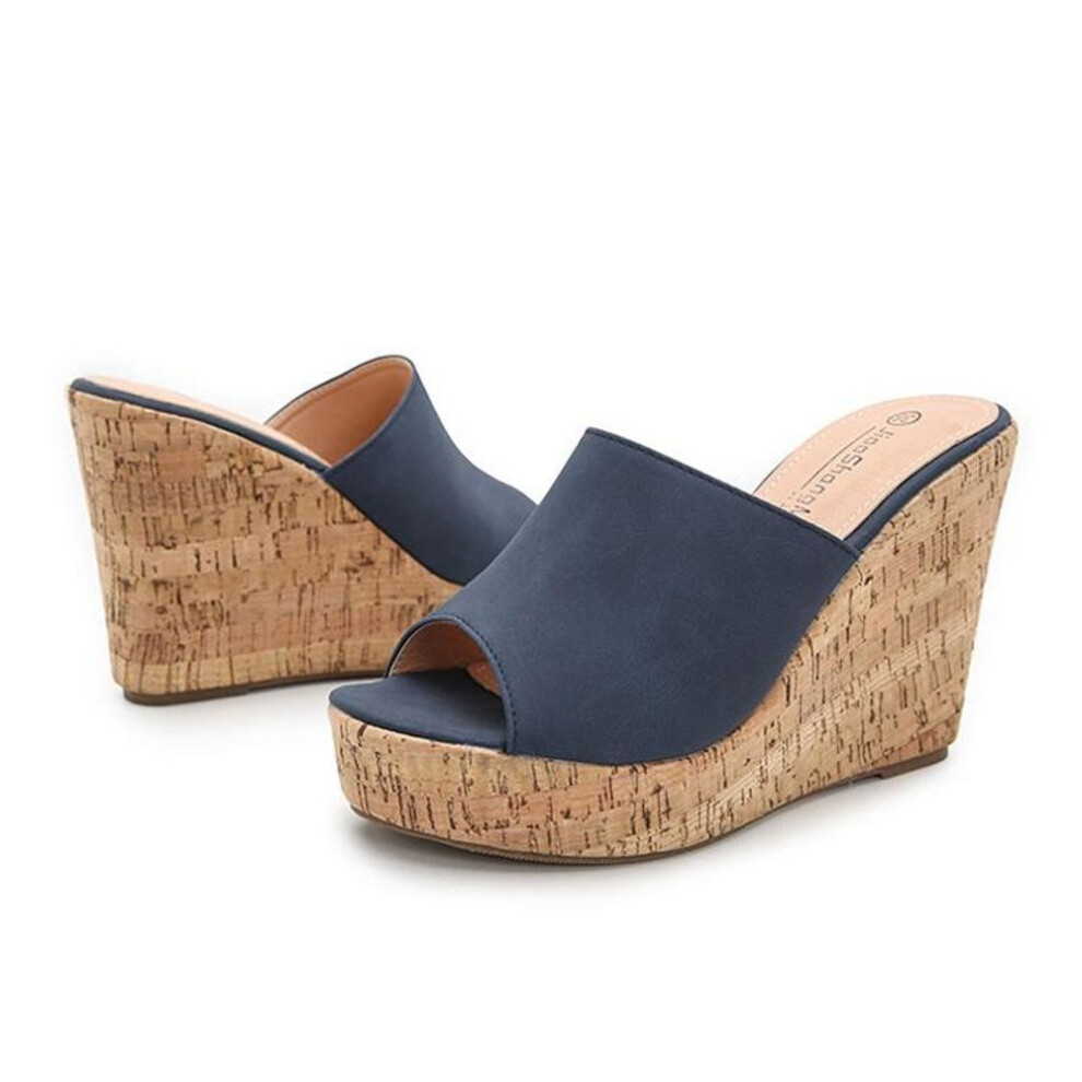 (blue, 38) New Trending Women&apos;s Fashion Wedge Sandals Open Peep Toe Espadrille Platform Sandals Woman Girls Wedges Summer Bohemian Slip-on Heeled Sandals