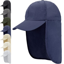 (Navy Blue) UPF 50  Waterproof Sun Hat - Packable Unisex Baseball Cap with Neck Flap for Beach, Golf, Hiking, Fishing & Running