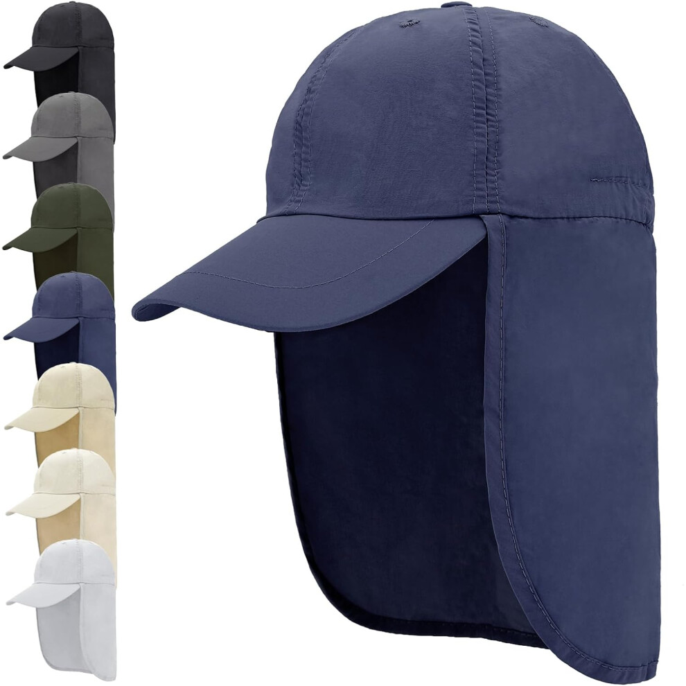 (Navy ) Upf 50 Waterproof Sun Hat - Packable Unisex Baseball Cap With Neck Flap For Beach, Golf, Hiking, Fishing & Running Blue