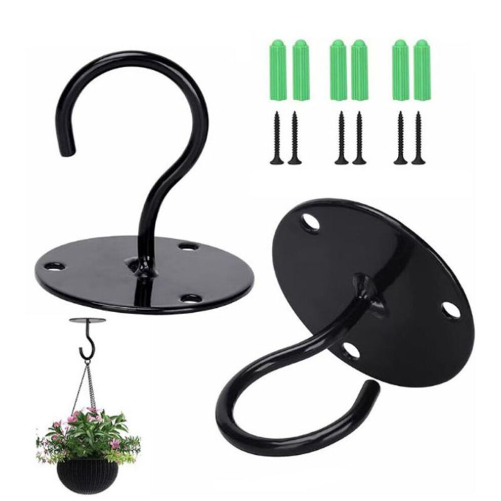 (black, 2Pcs) 2pcs Metal Hanging Basket Brackets Garden Plant Hanger Hook Wall Decor