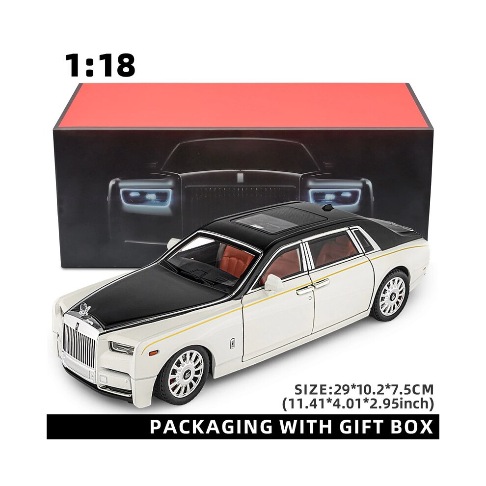 (white With Box) 1:18 Rolls-Royce Phantom Model Car, Zinc Alloy Pull Back Toy Diecast Car with Sound and Light, Realistic-image-OPC-PG8W88X-NEW