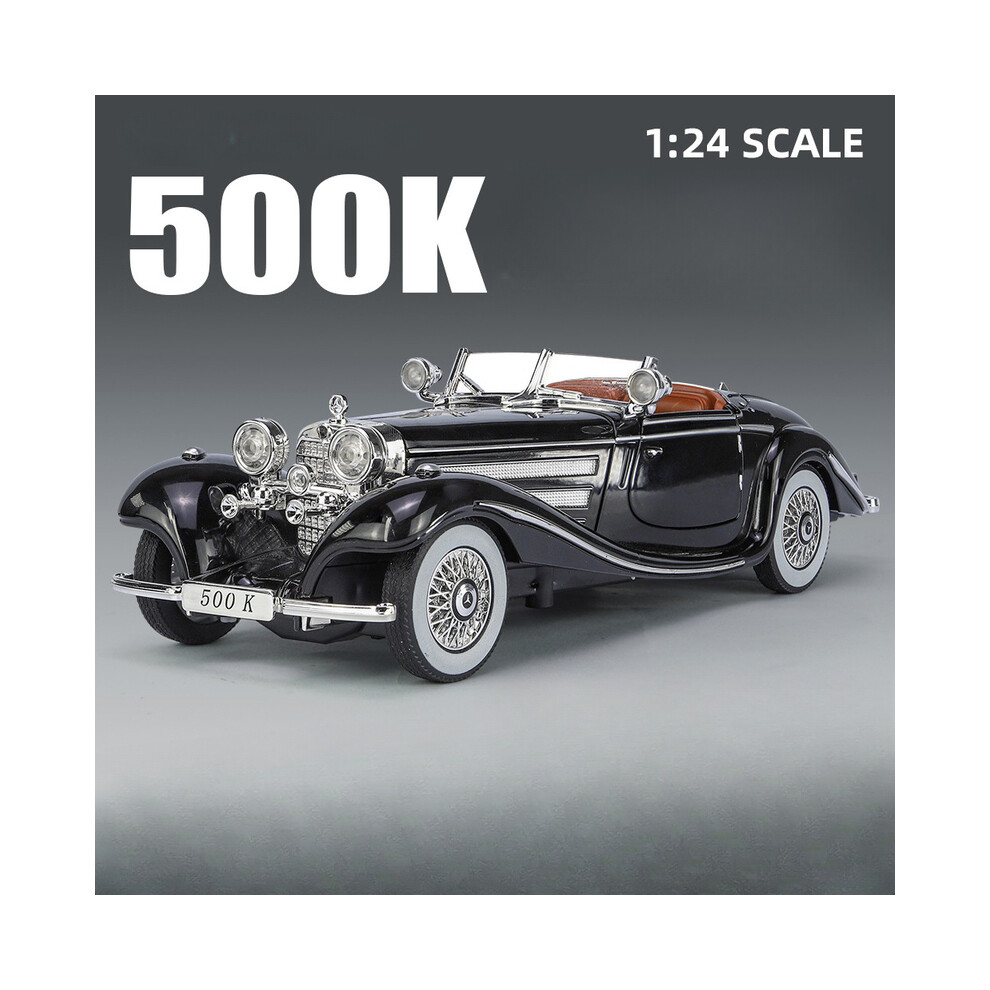 Maxpower (Black) 1/24 Scale 500K Vintage Car Model Toy Diecasts Alloy Sport Car Toys With Sound And Light Pull Back Vehicles