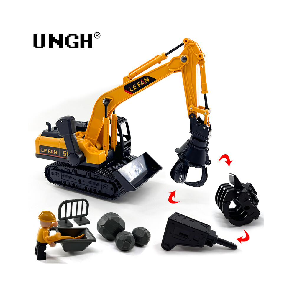 Maxpower (2 Head And Accessory) Ungh 1:32 Simulation Diecast Crane Car Model With 3 Head Drill Excavator Inertial Truck Children Kid