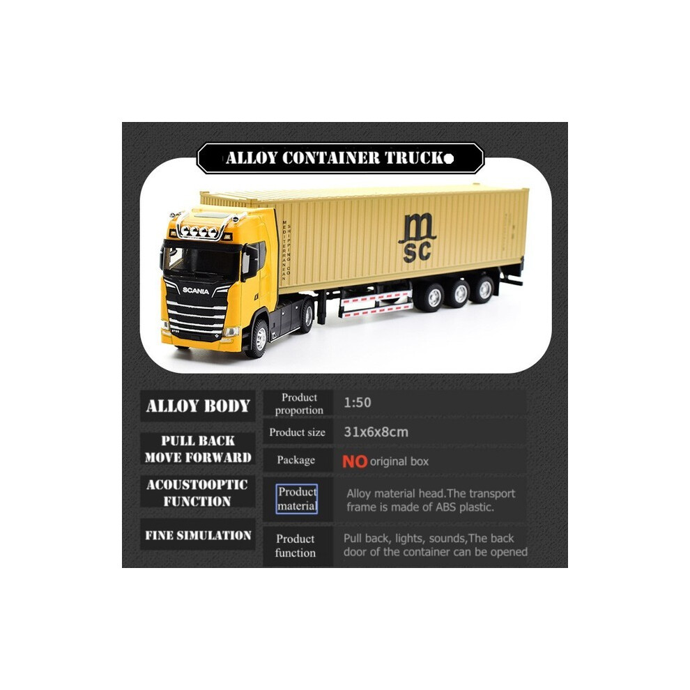Maxpower ( ) 1:50 Simulation Alloy Diecast Large Truck Head Model Container Toy Pull Back Sound Engineering Yellow/Light
