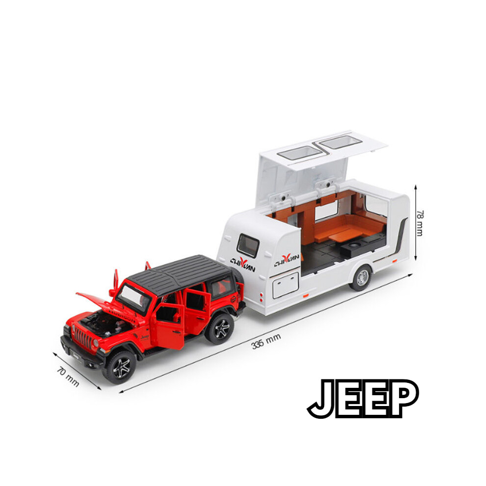 Maxpower (Red Jeep) 1/32 Trailer Rv Truck Toy Model Car Alloy Diecast Off-Road Vehicle Camper With Sound Light Toy Car Model