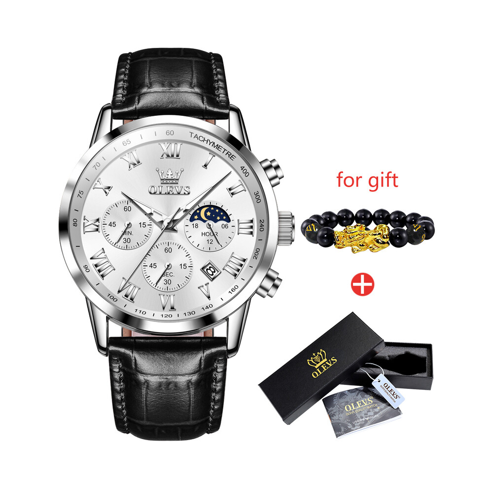 (HPBB) Men's Watches Brown Leather Classic Analog Quartz Watch for Man 3ATM Waterproof Wrist Watch Multifunction Chronograph
