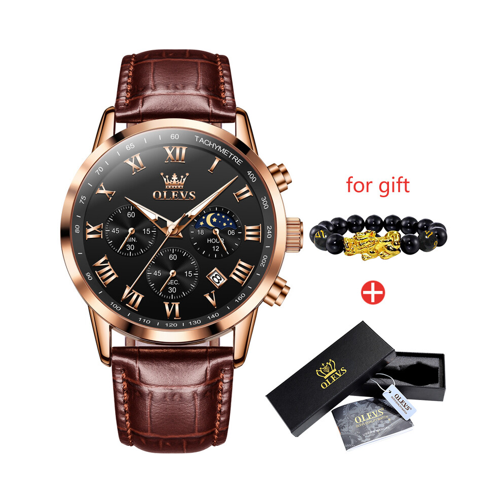 Maxpower (Zpmh) Men's Watches Leather Classic Analog Quartz Watch For Man 3Atm Waterproof Wrist Watch Multifunction Chronograph Brown