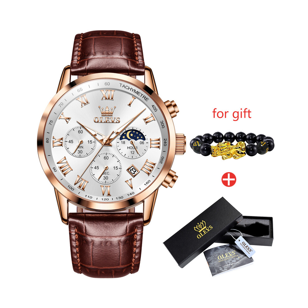 (ZPMB) Men's Watches Brown Leather Classic Analog Quartz Watch for Man 3ATM Waterproof Wrist Watch Multifunction Chronograph