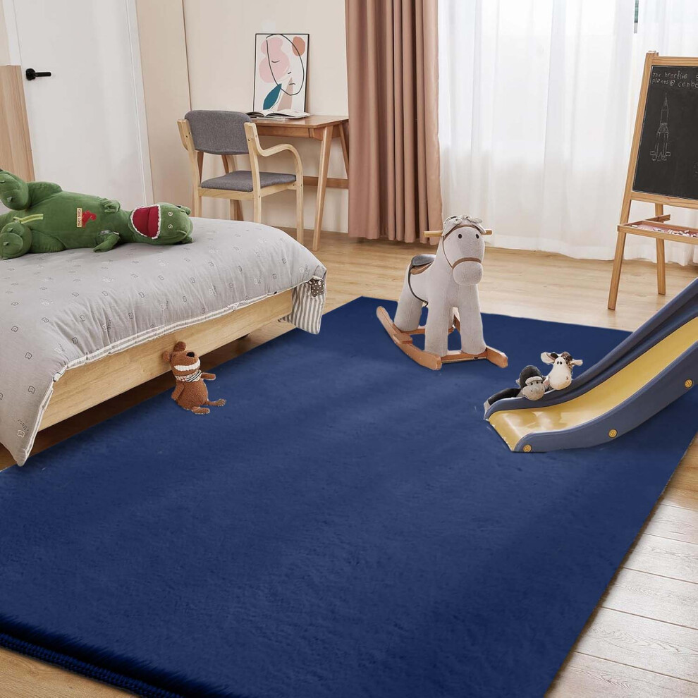(160 X 230 cm, Blue Navy) Nonslip Soft Shaggy Fluffy Rugs Livingroom Bedroom Carpets & Door Mats