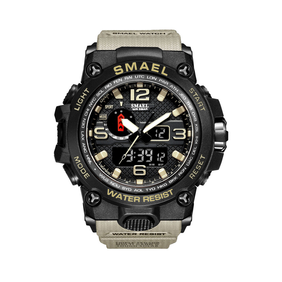 Maxpower (Khaki) Men Sports Watches Dual Display Analog Digital Led Electronic Quartz Wristwatches Waterproof Swimming Military Watch