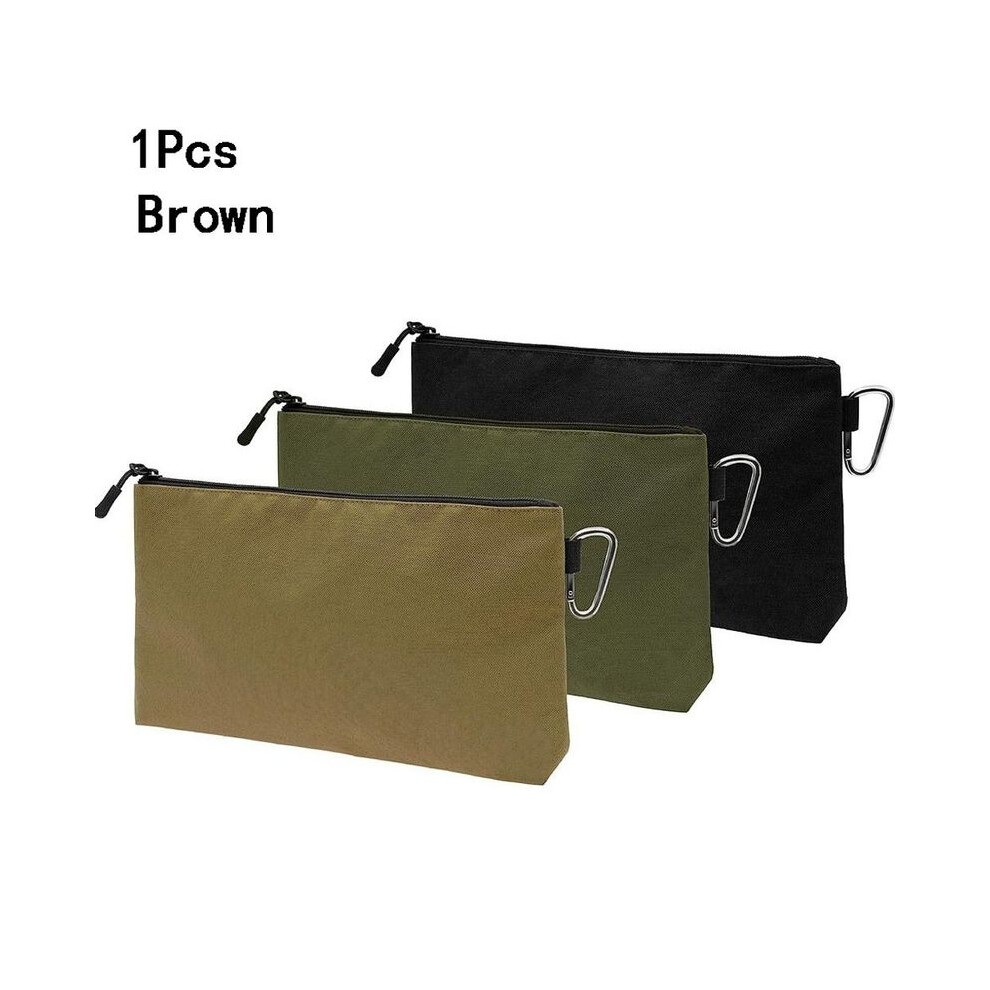 Maxpower (1Pc Brown) Multipurpose Tool Pouch Zipper Bag With Carabiner Portable Tool Storage Pouch Practical Stationery Gadgets Storage Bags
