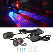 (Blue) Motorcycle Car Projector Angel Wing LED Lamps Modified Moto Tail Lights Carpet Underglow Welcome Brake Taillights Bulbs
