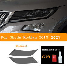 (16-21 Blackened) 1Pair For Skoda Kodiaq 2016-Present Car Headlight Protective Film Protection Tint Black Transparent TPU Stickers Auto Accessorie