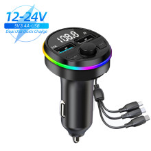 (G45) Bluetooth 5.0 FM Transmitter Car Kit MP3 Modulator Player Handsfree Audio Receiver With 3 in 1 Charge Cable for IPhone Huawei
