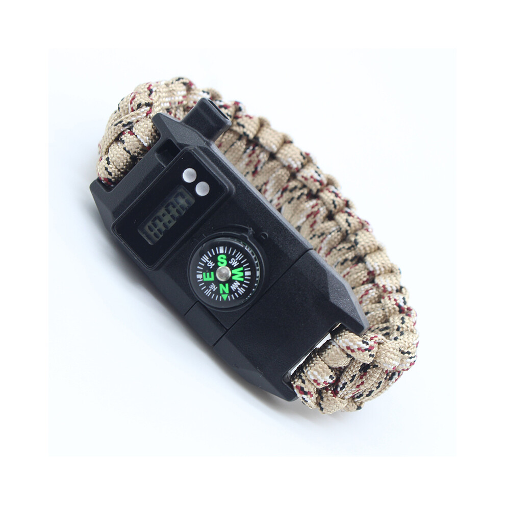 Maxpower (Desert Camouflage) Multi-Function 7-In-1 Survival Bracelet Men Women Outdoor Camping Hiking Rescue Emergency Paracord Bangles Compass Whistle